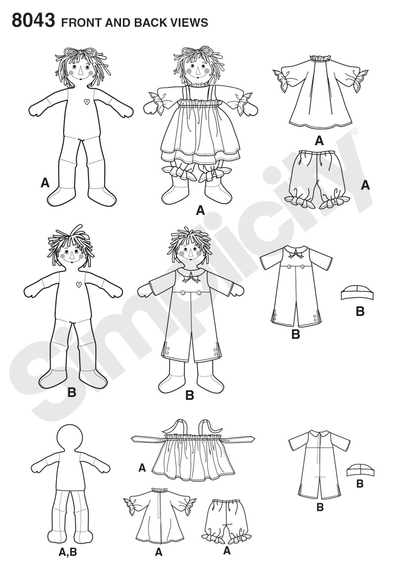 Simplicity 8043 Raggedy Ann Andy Dolls