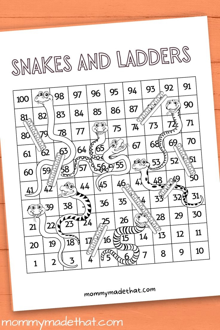 Snakes And Ladders Printable Game Board Free Template 