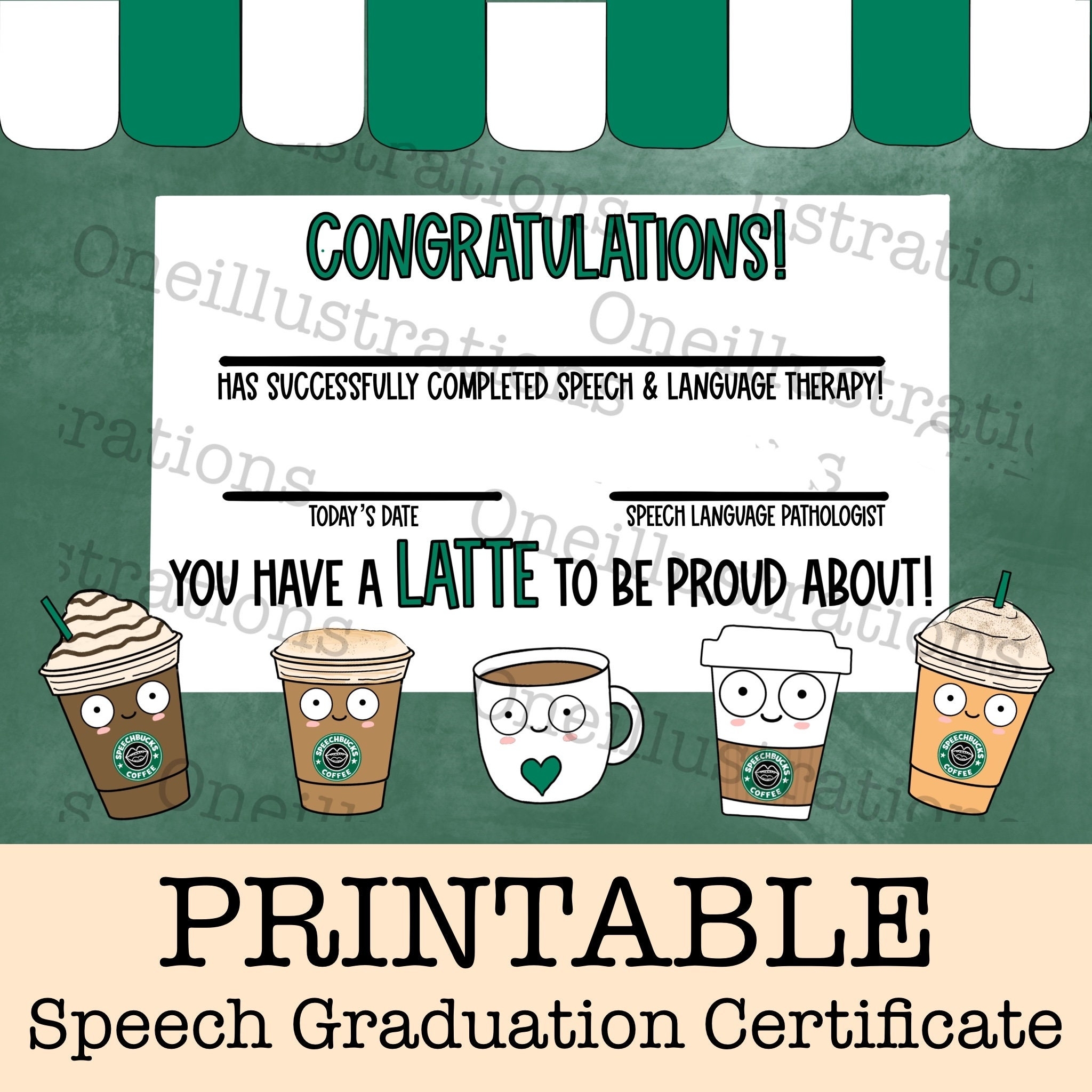Speech Language Therapy Graduation Certificate Of Completion Instant Download Printable Coffee Shop LATTE To Be Proud About Etsy