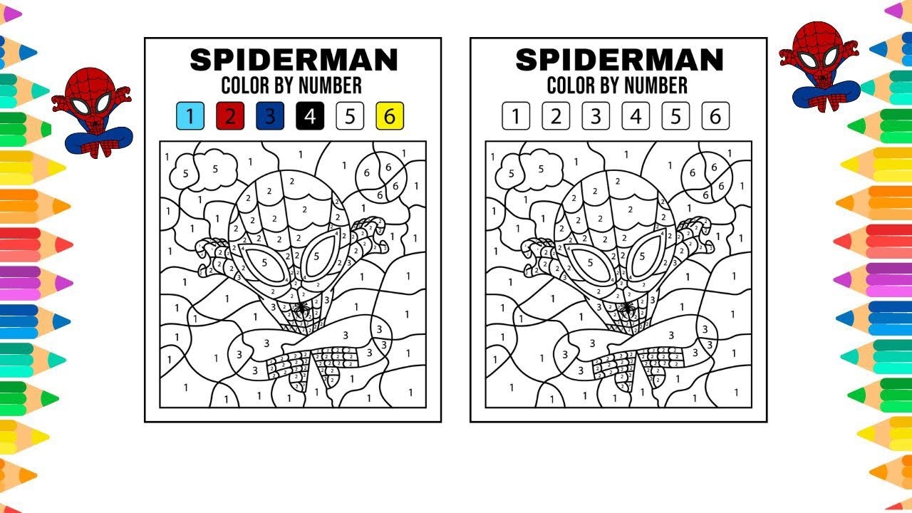 Spiderman Color By Number Coloring Pages Printable Worksheet spiderman YouTube
