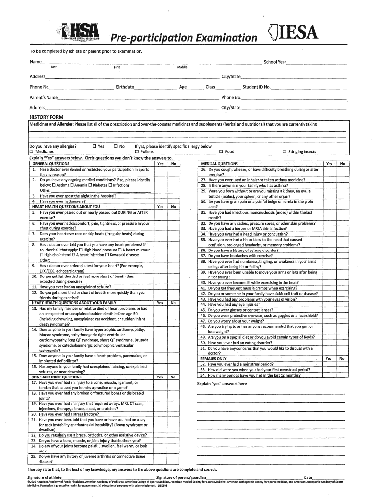 Sports Physical Form Fill Online Printable Fillable Blank PdfFiller