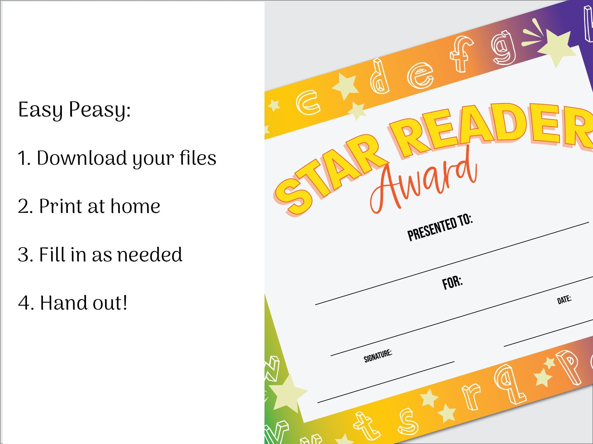 Star Reader Certificate Template Reading Award Of Recognition Classroom Award End Of The Year Award Reader Of The Month Etsy