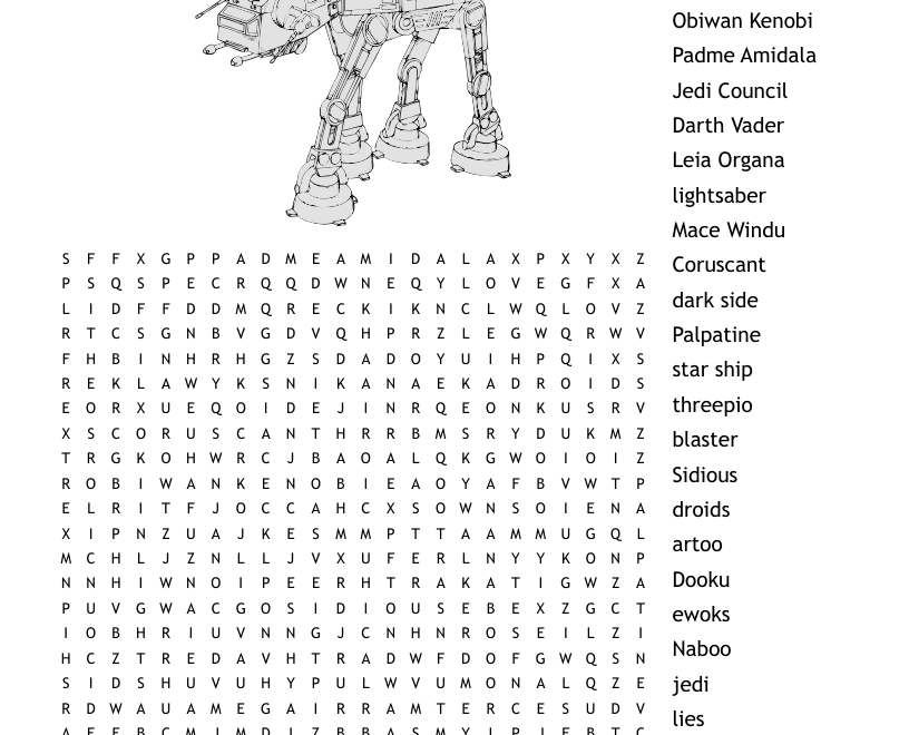 Star Wars Word Search WordMint