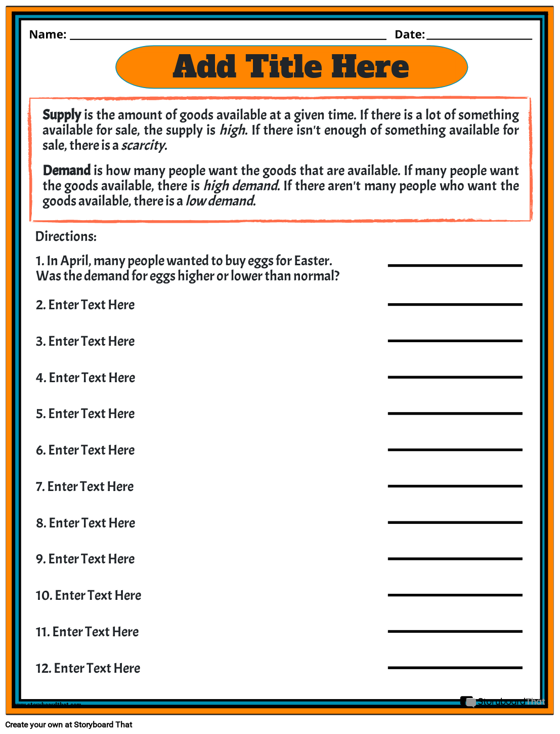 Storyboard That Economics Worksheet Creation