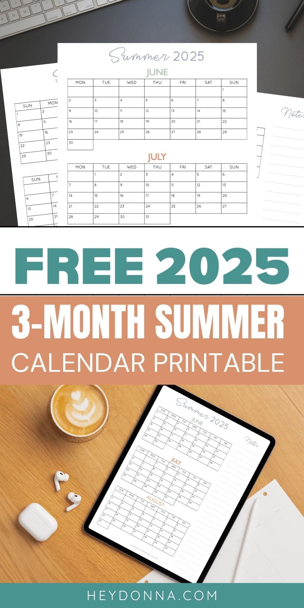 3 Month Summer Calendar 2025 Printable