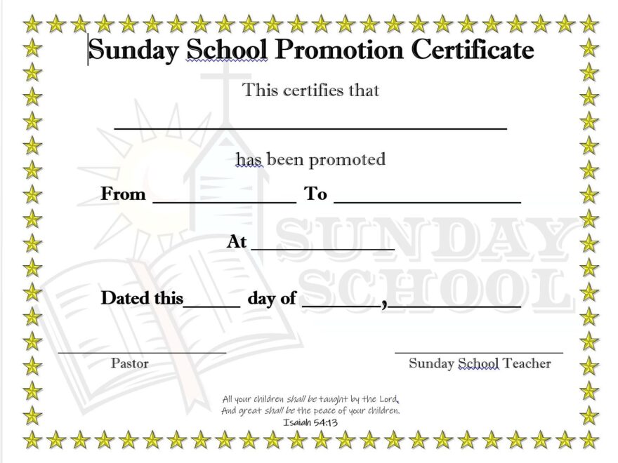 Sunday School Promotion Certificate Etsy
