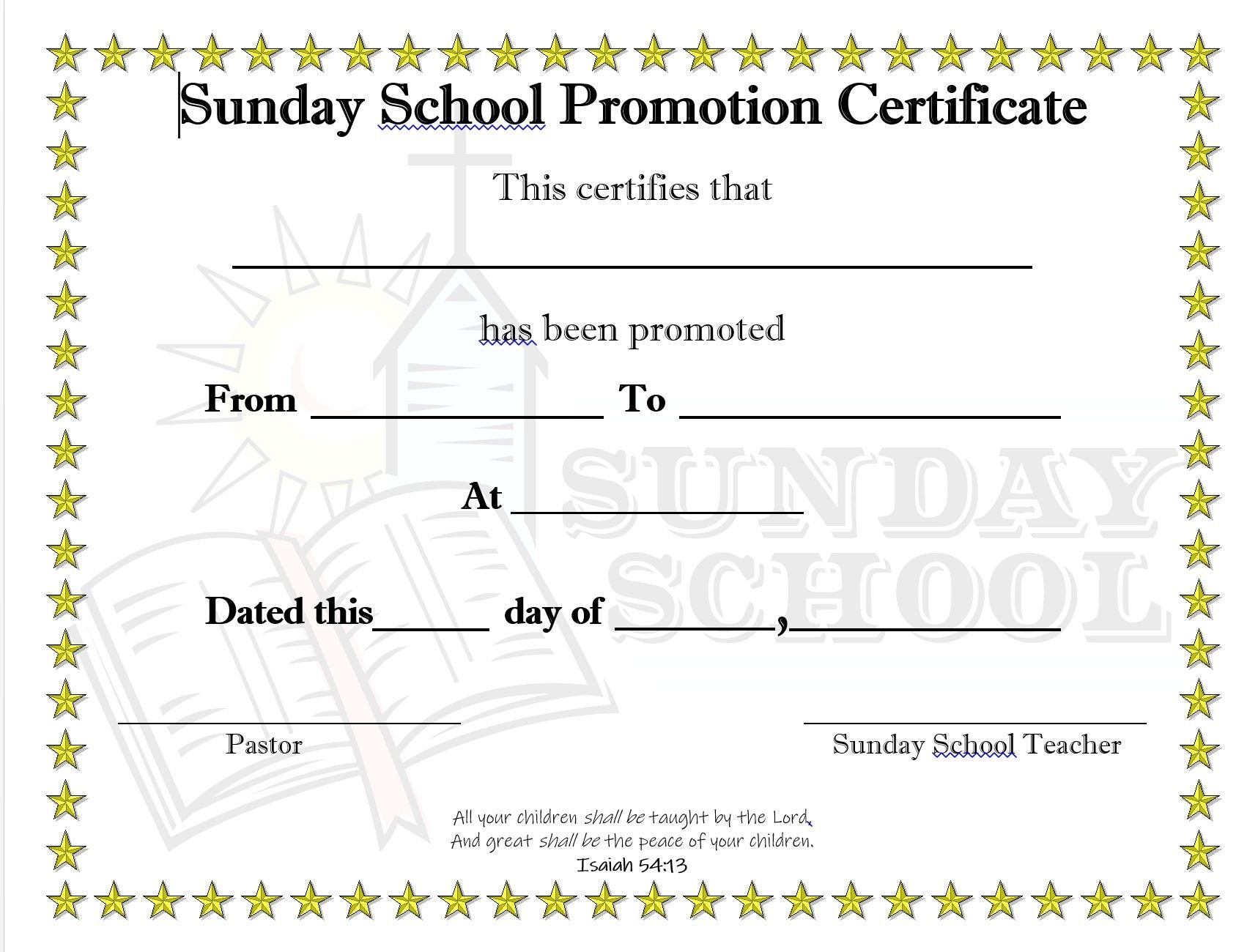 Sunday School Promotion Certificate Etsy