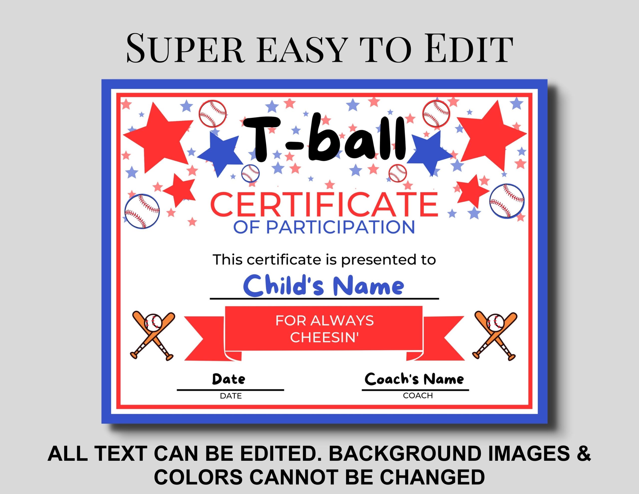 T BALL EDITABLE Award Certificates Cute Red Blue Personalize And Celebrate Instant Download Tball MVP Teeball Awards Etsy