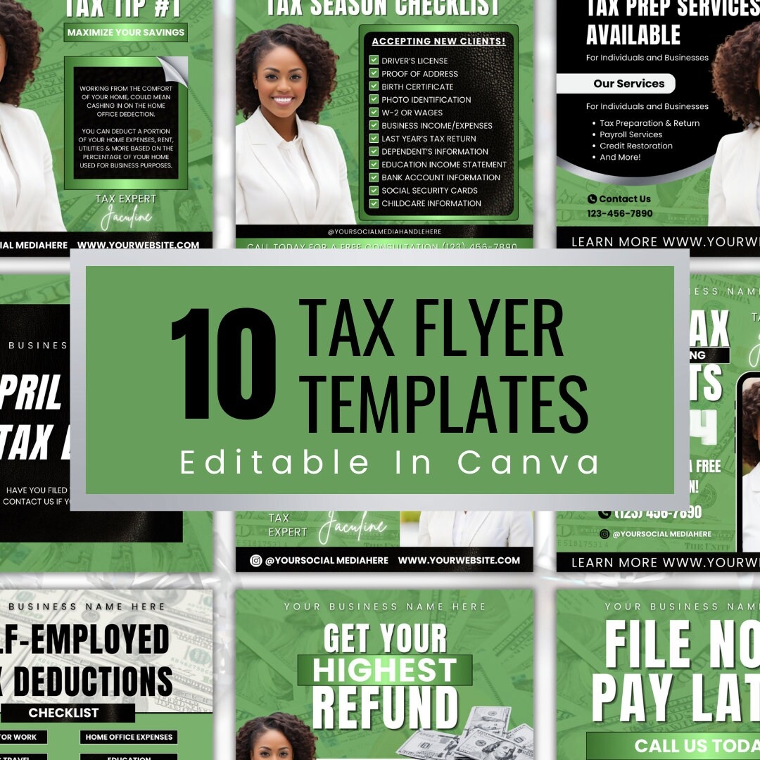 Tax Pro Flyers Green Tax Season Flyer Bundle Premade Flyer Design Tax Instagram Templates Tax Preparation Templates Etsy