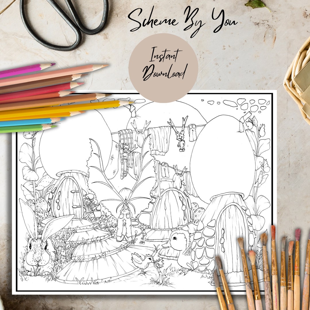 The Fairy s Clothesline Coloring Page Inspired By Easter Etsy