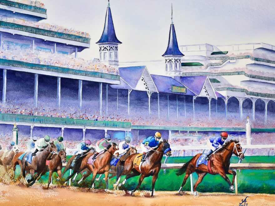The Kentucky Derby At Churchill Downs First Turn Horse Racing Art Print Etsy Singapore