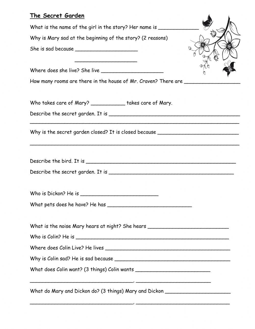 The Secret Garden Exercise Live Worksheets Worksheets Library