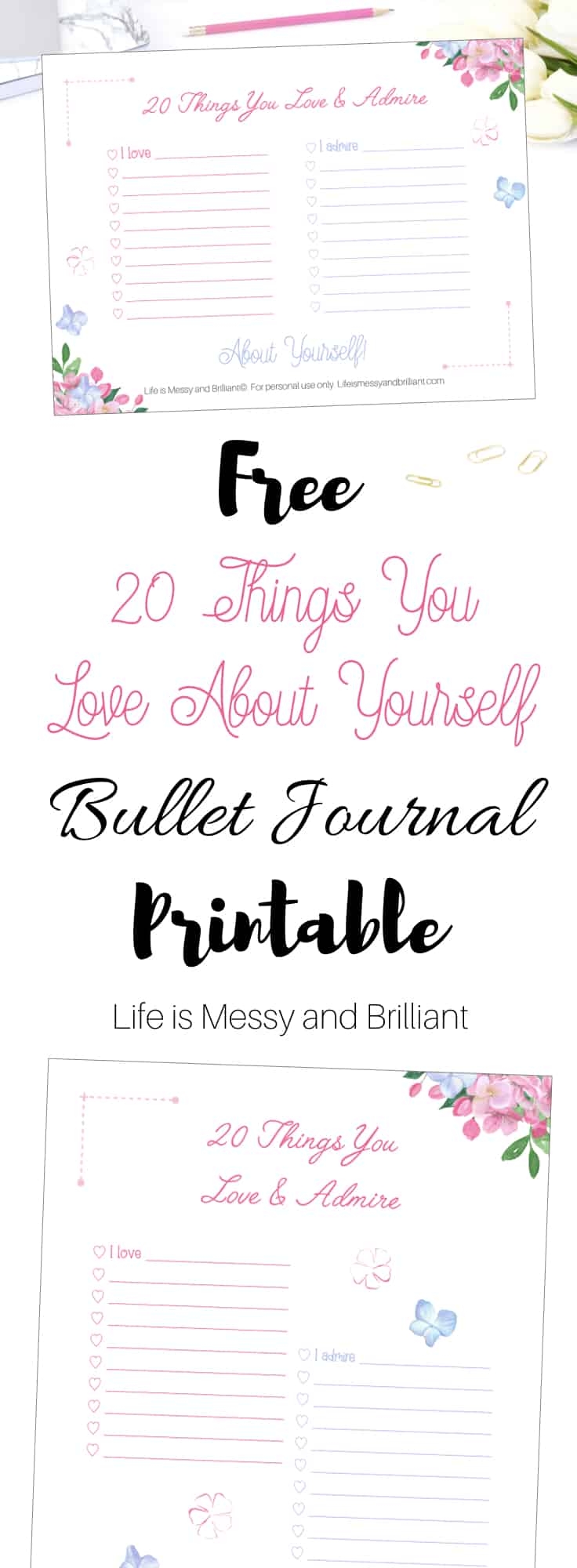 Things You Love About Yourself Self Care Bullet Journal Printable