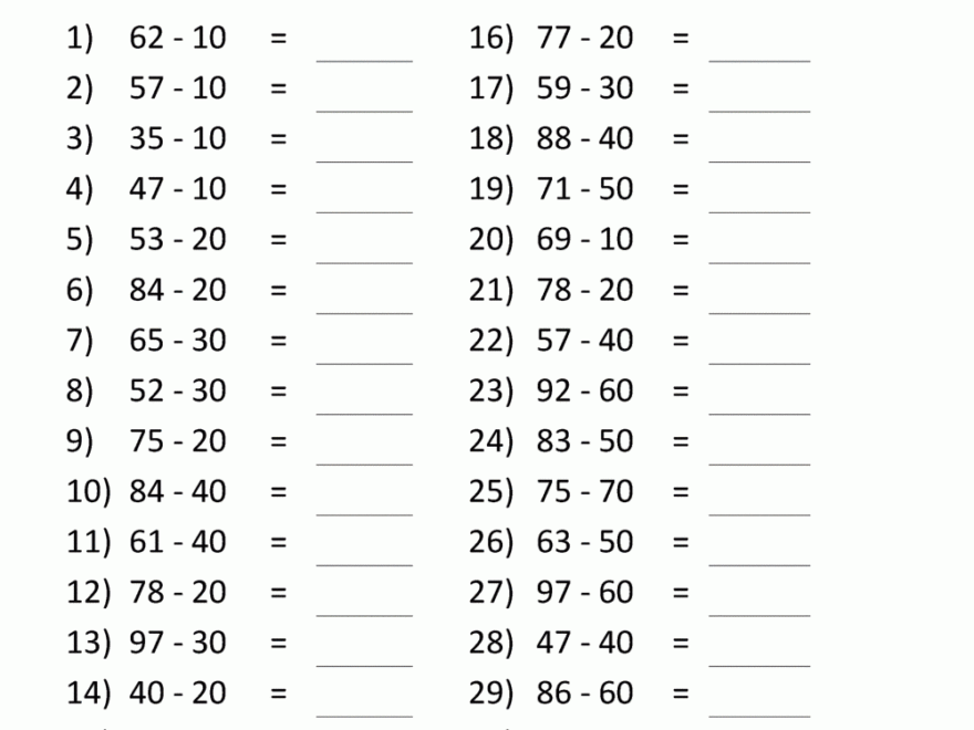 Third Grade Subtraction Worksheets