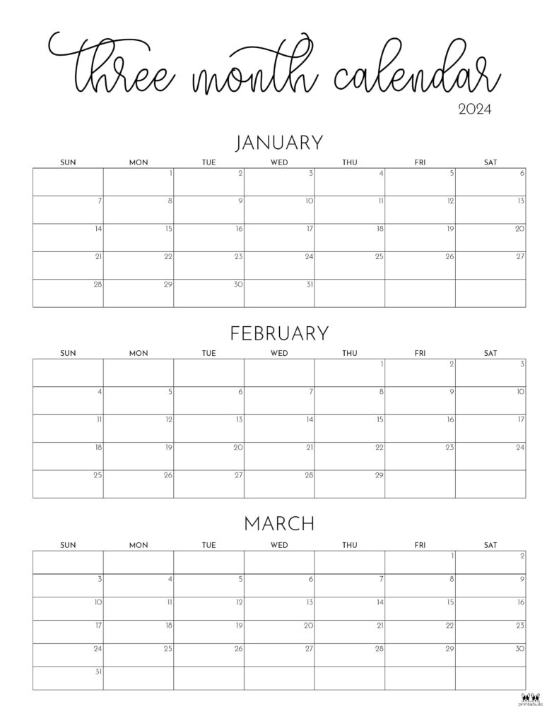 Three Month Quarterly Calendars 36 FREE Calendars Printabulls