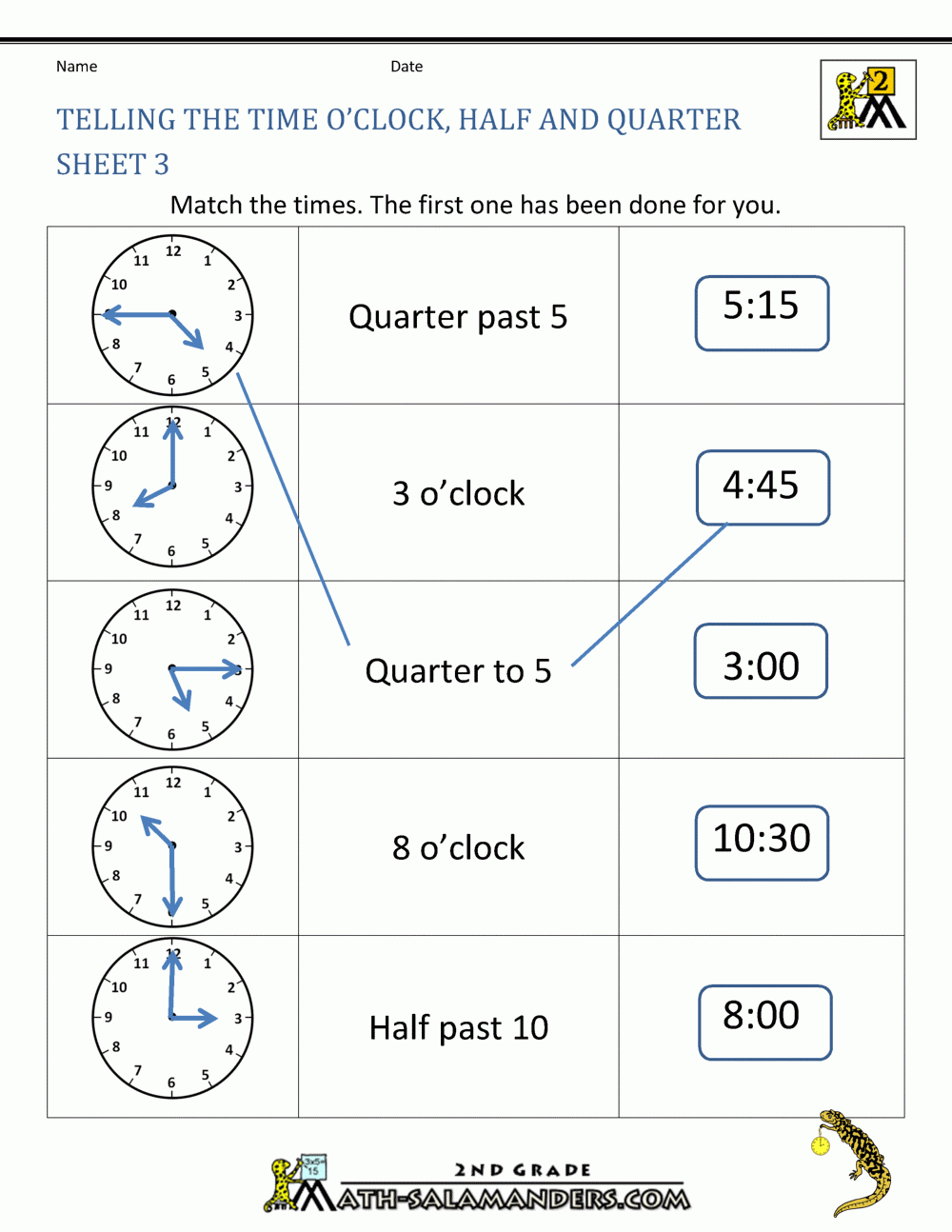 Printable Time Worksheets For 2nd Grade