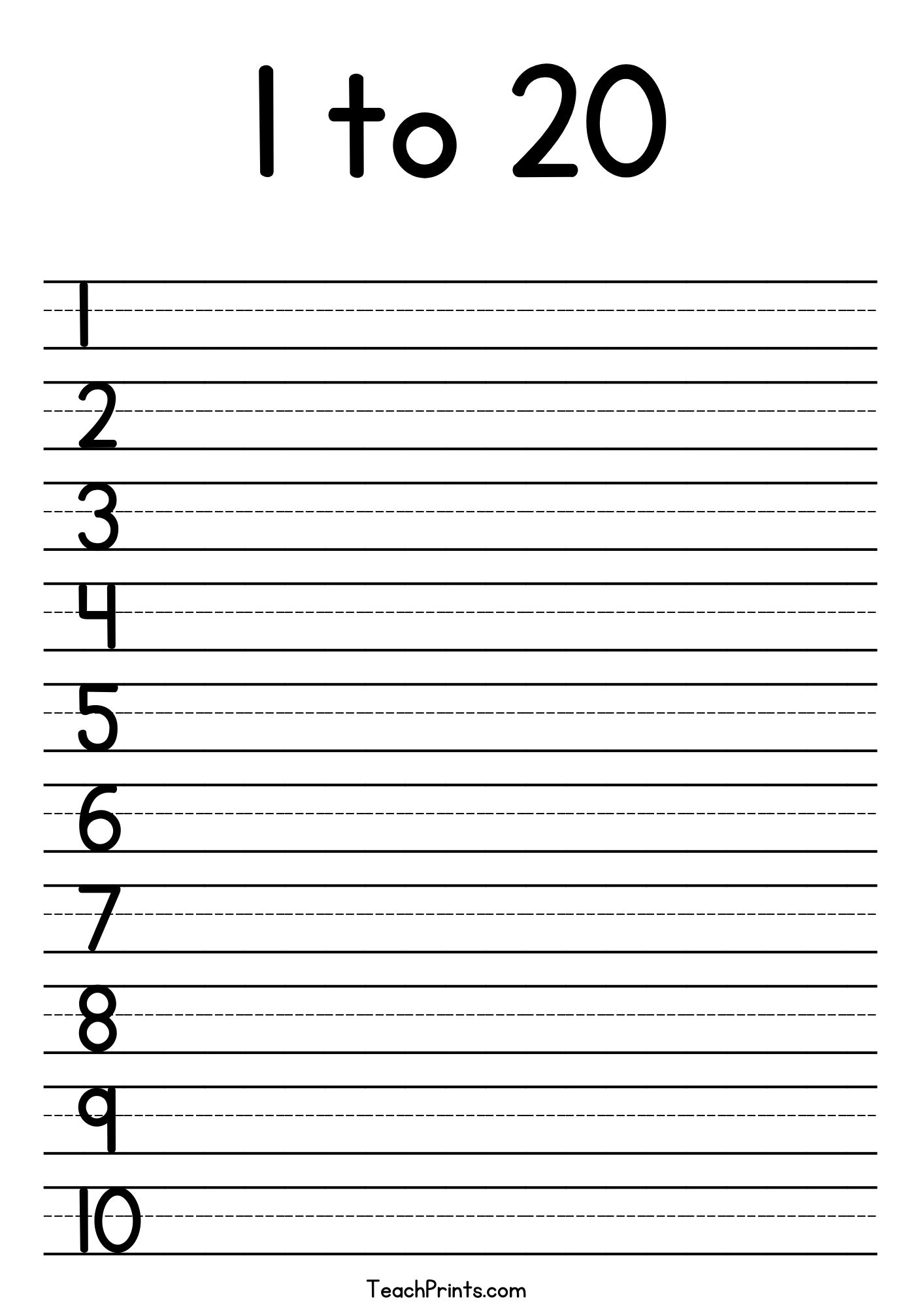 Tracing Numbers 1 20 Worksheets Free Printable Pdfs Teach Prints