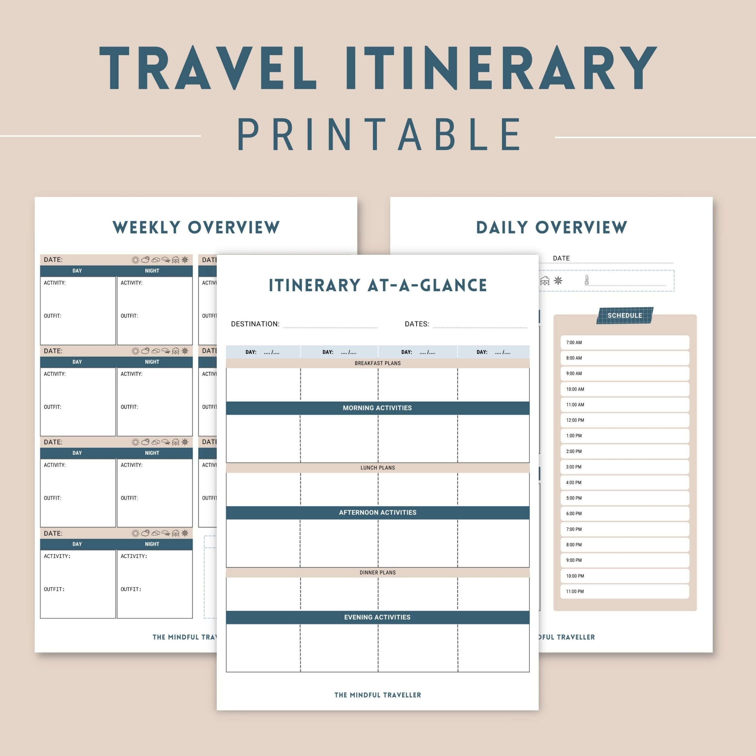 Travel Itinerary Template Printable Digital Vacation Planner Daily Weekly Trip Planner Holiday Outfit Tracker Instant Download Etsy