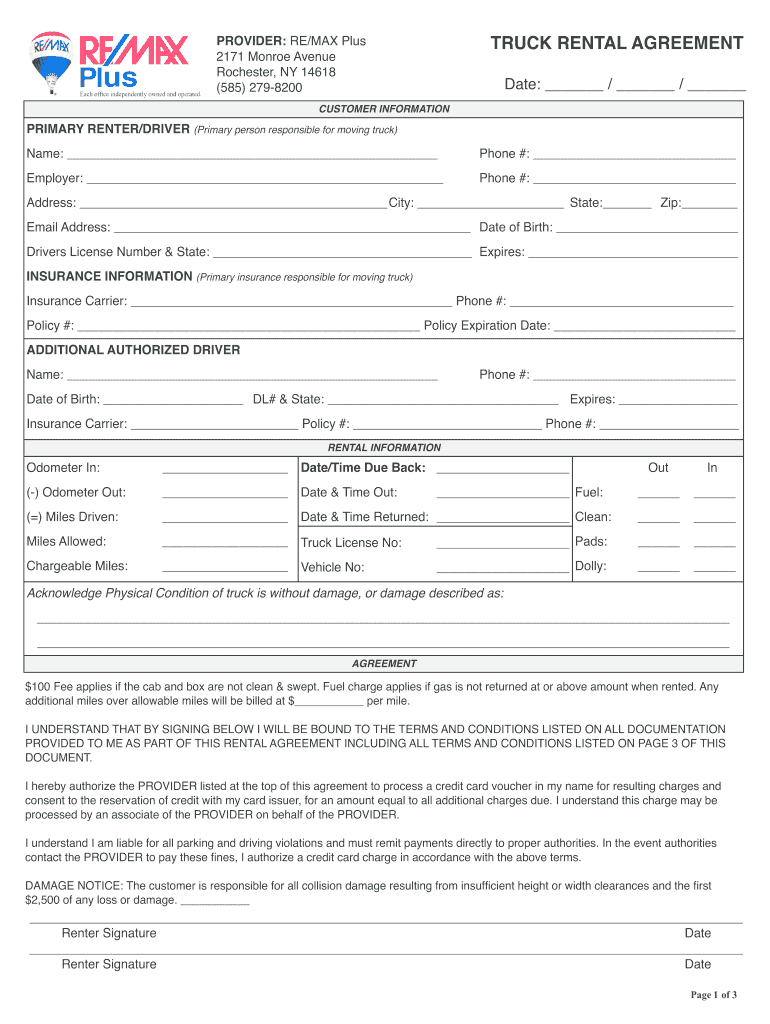Truck Rental Agreement Format Fill Online Printable Fillable Blank PdfFiller