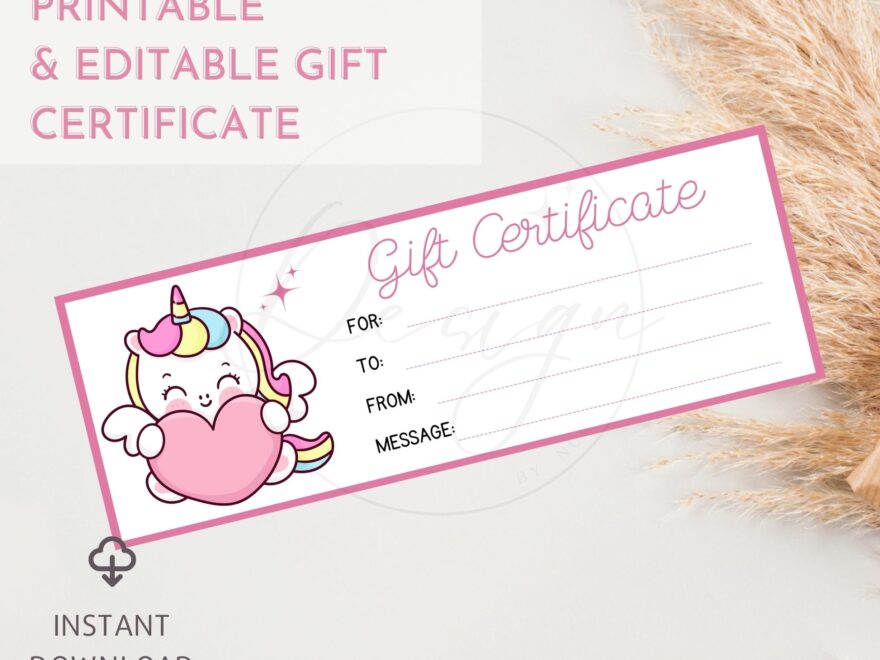 Unicorn Gift Certificate Printable Gift Voucher Ticket Blank Coupon Birthday Gift Certificate Kids Reward Gift Last Minute Gift Etsy