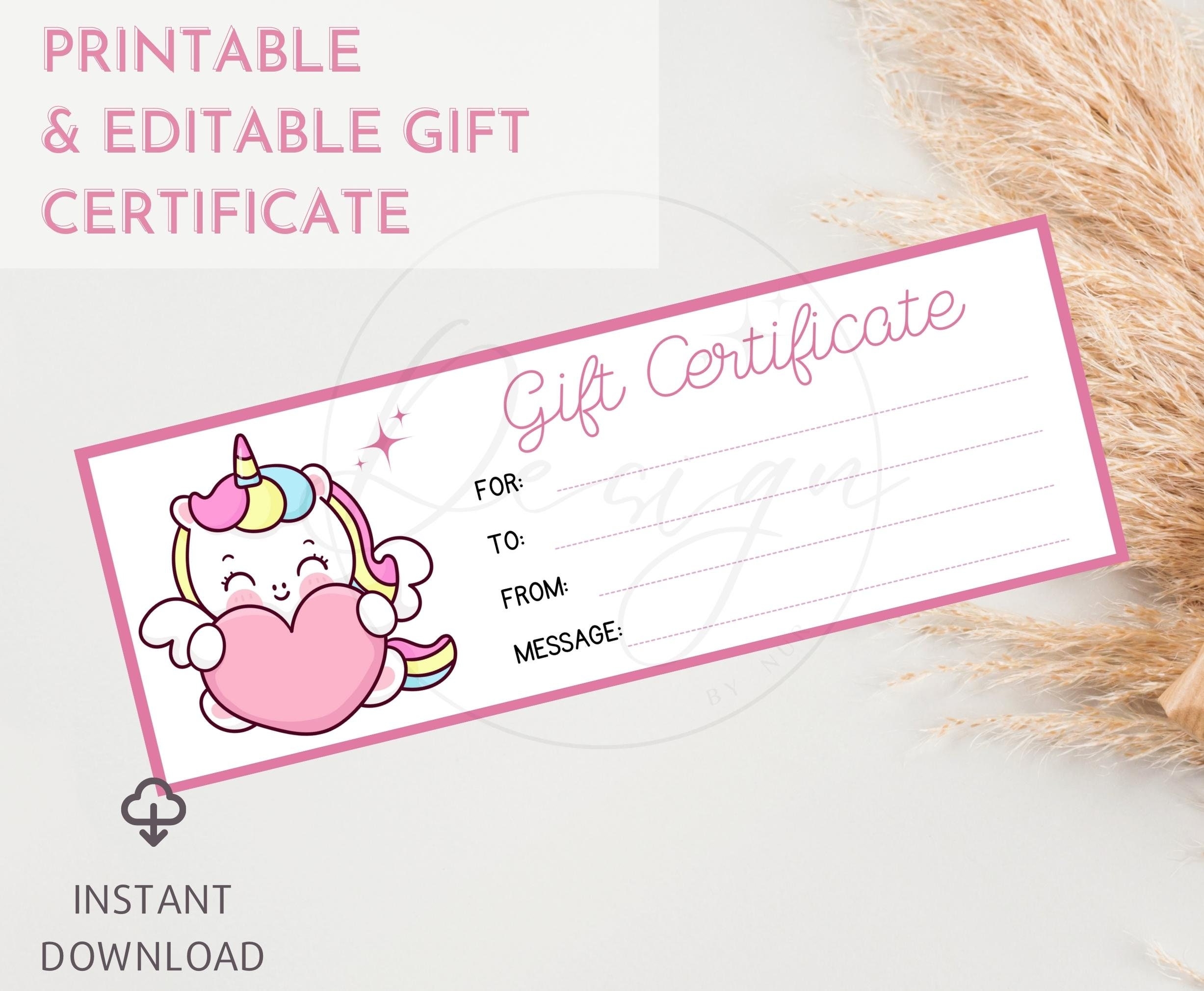 Unicorn Gift Certificate Printable Gift Voucher Ticket Blank Coupon Birthday Gift Certificate Kids Reward Gift Last Minute Gift Etsy