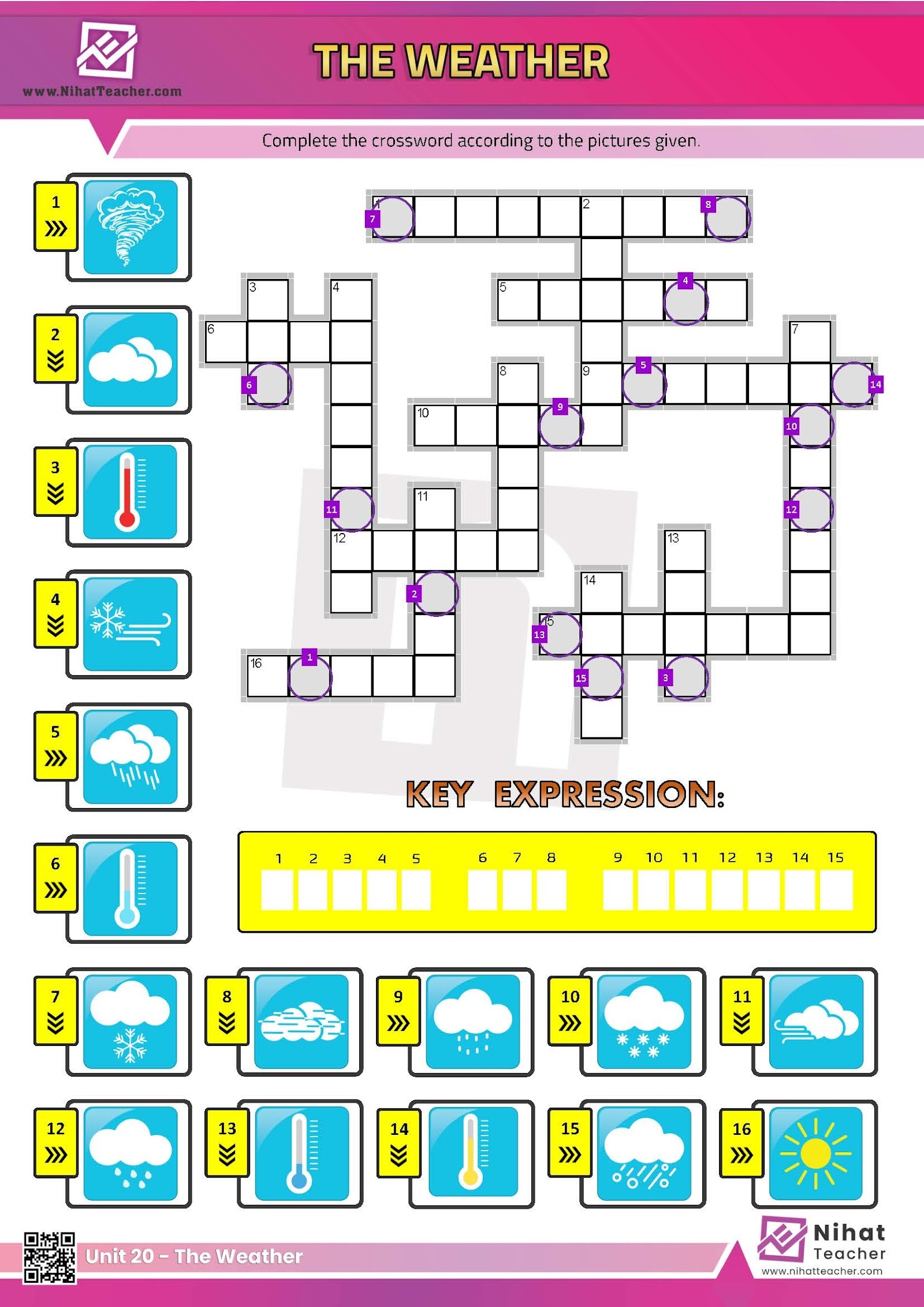 Unit 20 The Weather Crossword Free English Learning And Teaching Resources Free PDF Worksheets And Multiple Choice Tests 