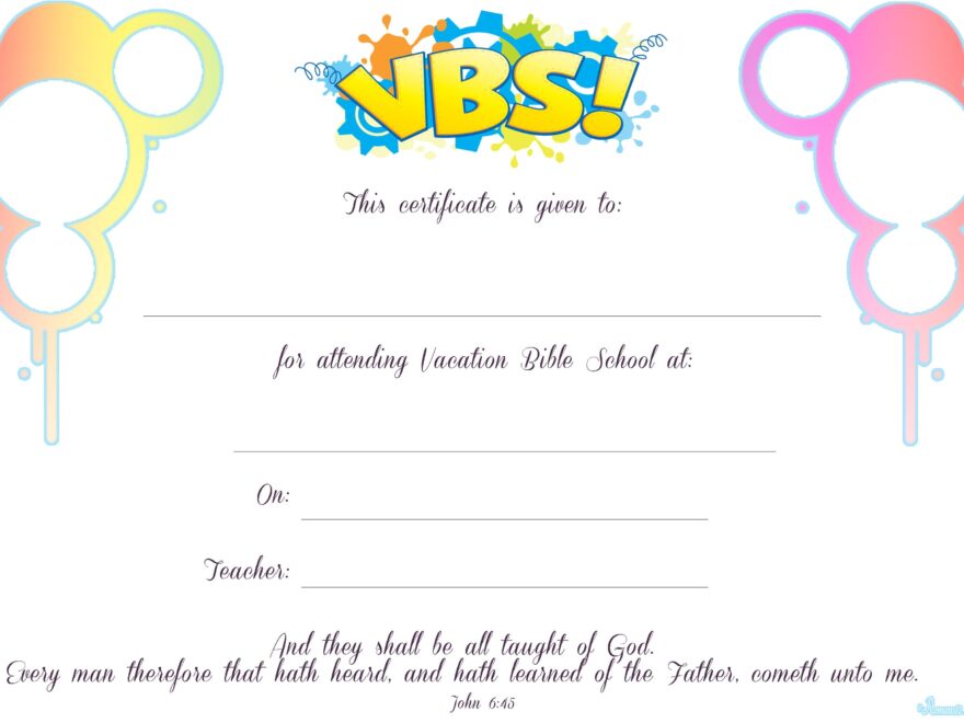 Vacation Bible School Certificate PDF Printable Etsy