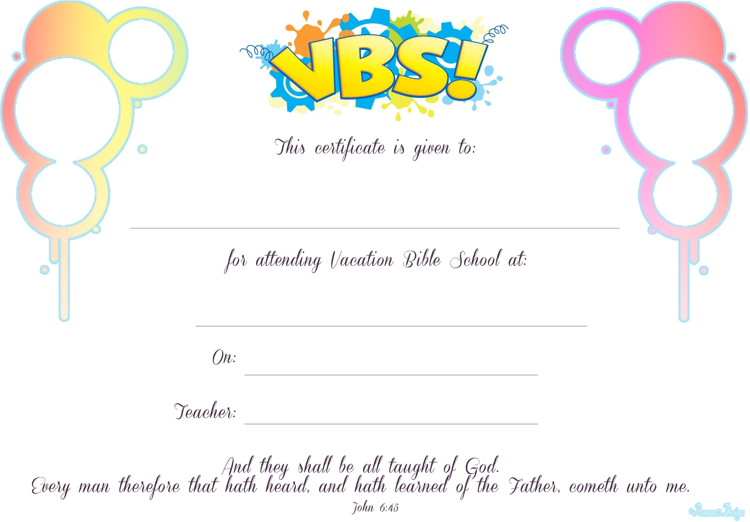 Vacation Bible School Certificate PDF Printable Etsy