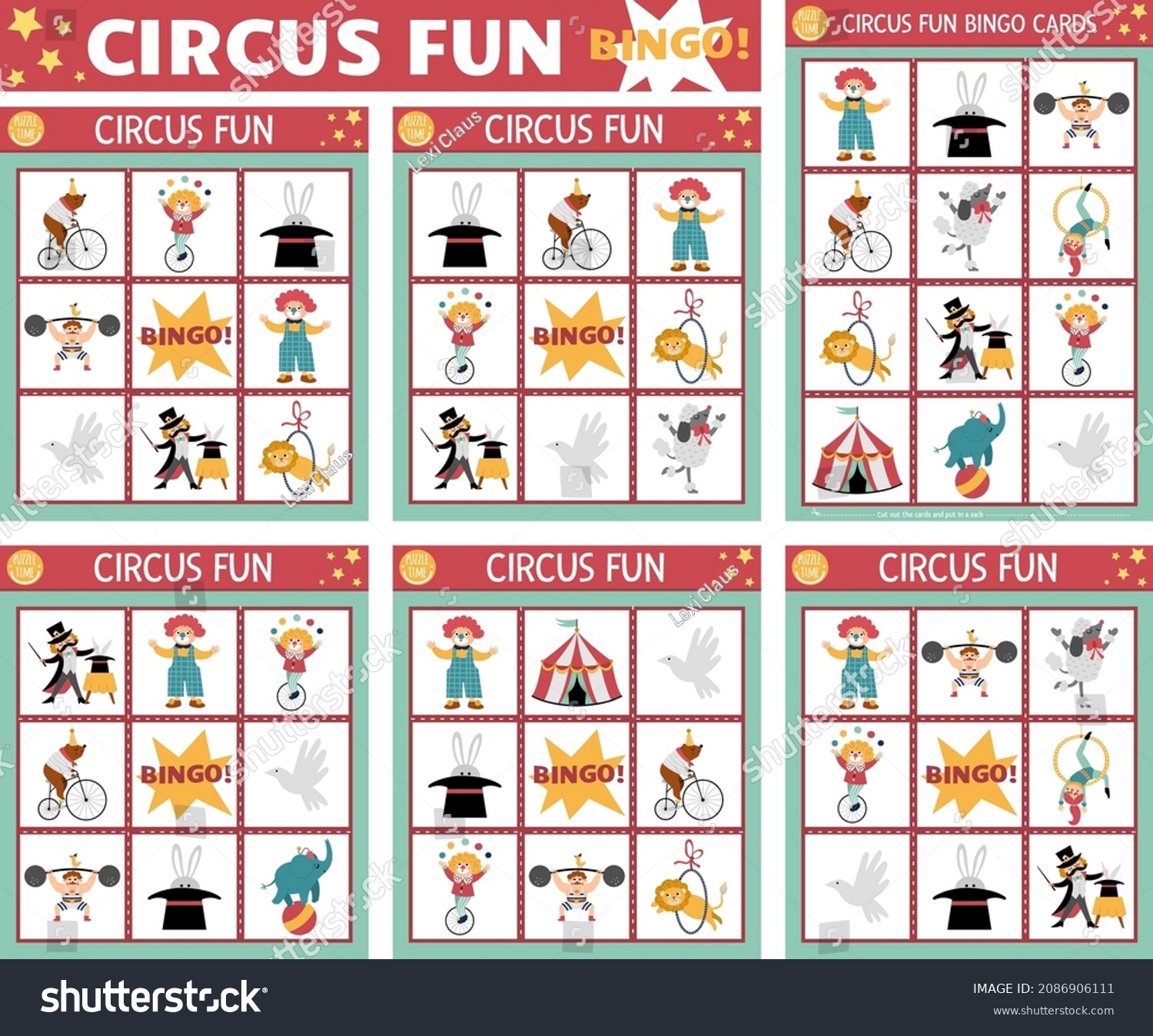 Vector Circus Bingo Cards Set Fun Stock Vector Royalty Free 2086906111 Shutterstock