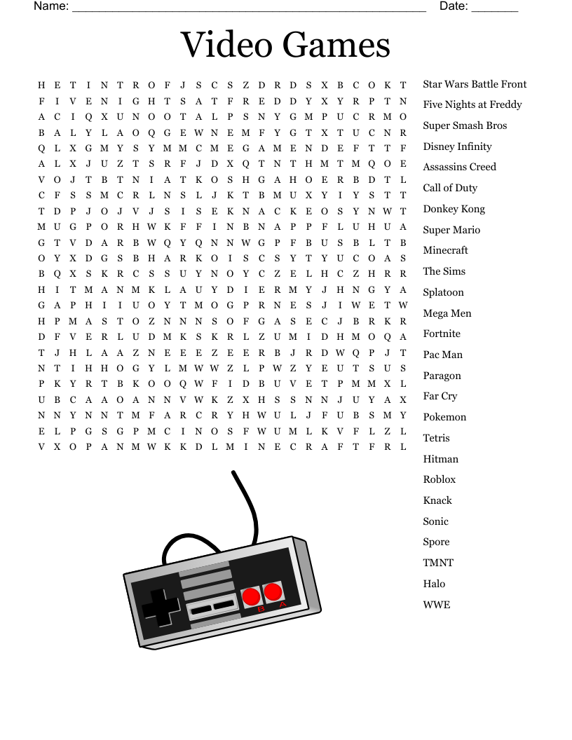 Video Games Word Search WordMint
