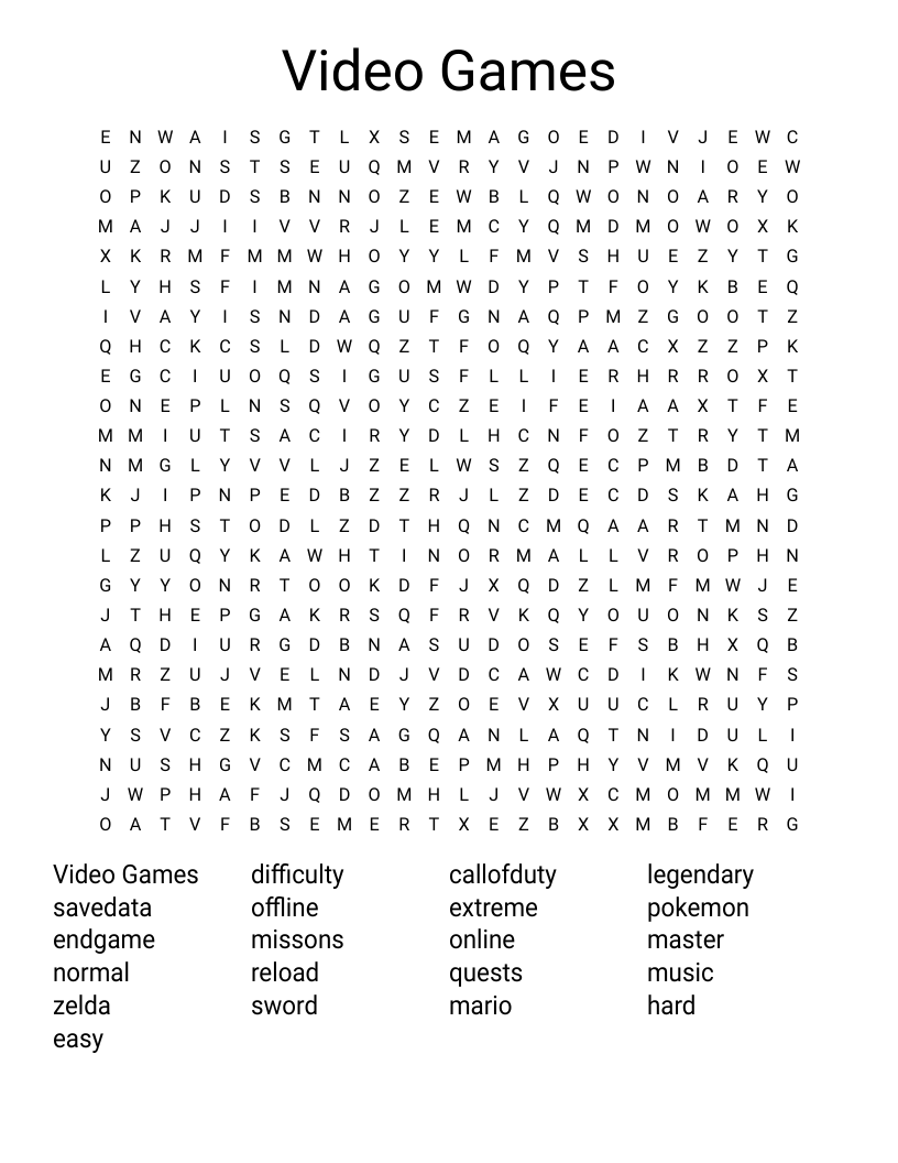 Video Games Word Search WordMint