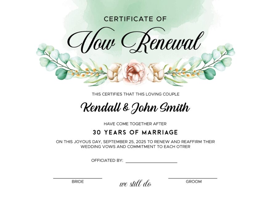 Vow Renewal Certificate Editable Printable Wedding Certificate Template Elegant Certificate Of Vow Renewal Etsy
