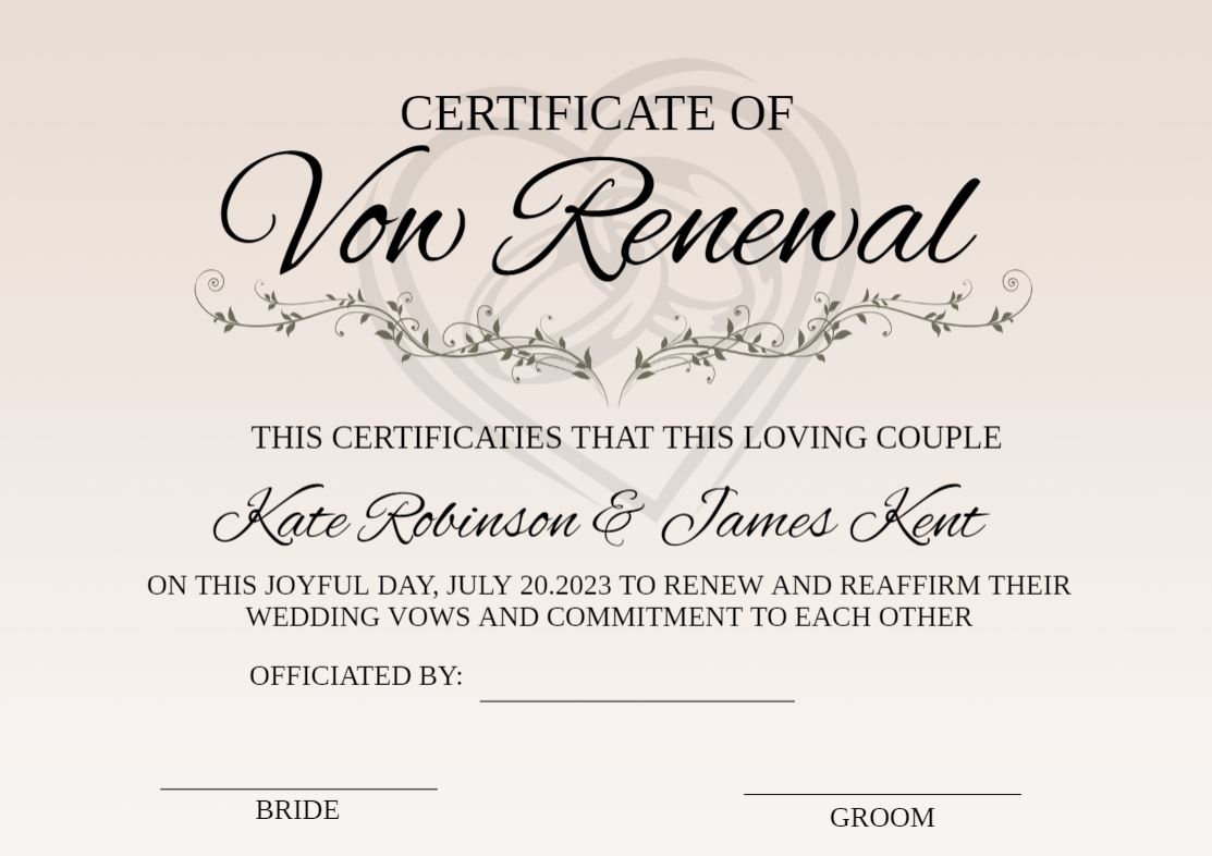 Vow Renewal Certificate Editable Printable Wedding Certificate Worksheets Library