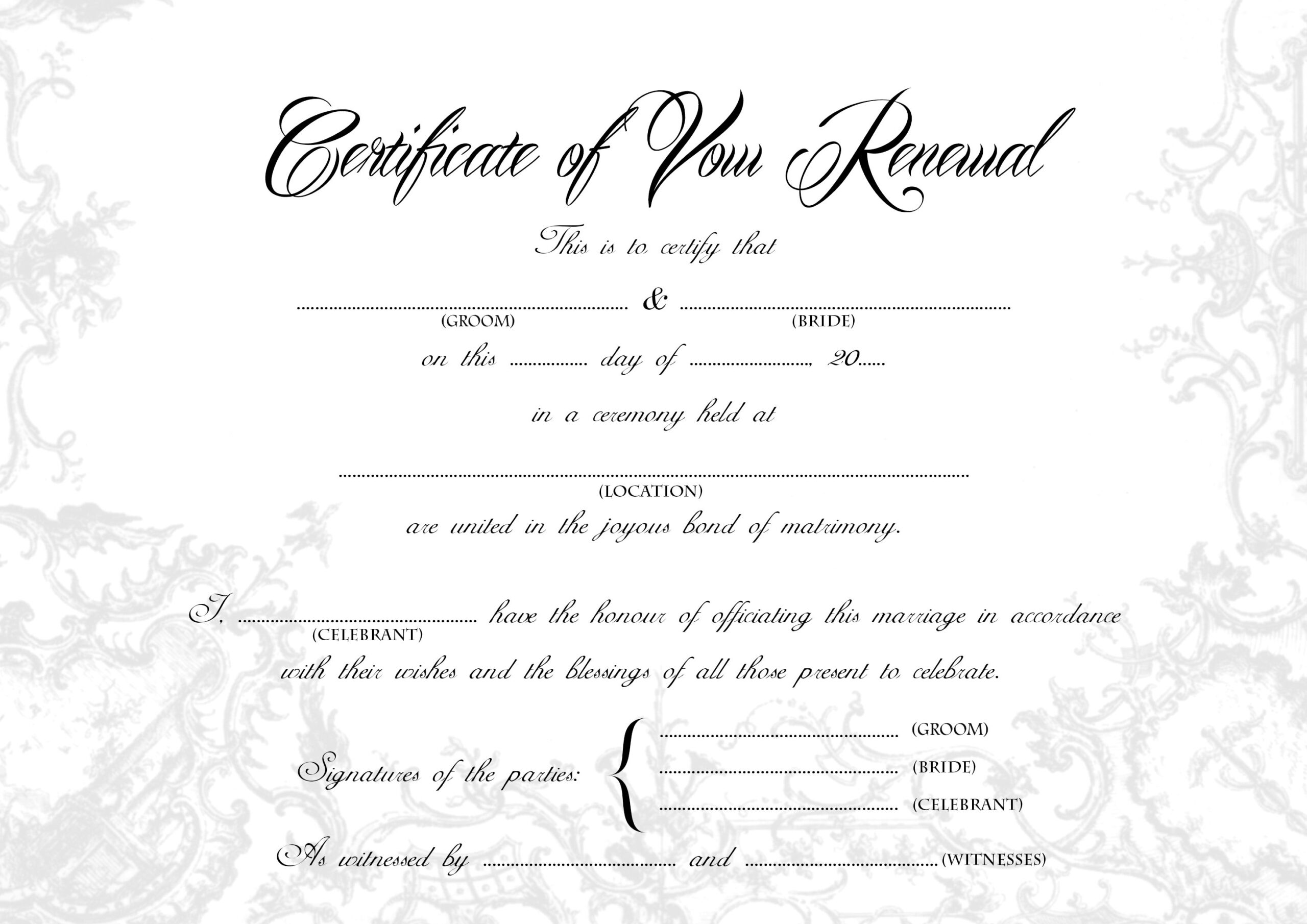 VOW RENEWAL Certificate Stylish Wedding Certificate A4 US Letter Size Printable Grey And White Blank Keepsake Marriage Certificate Etsy