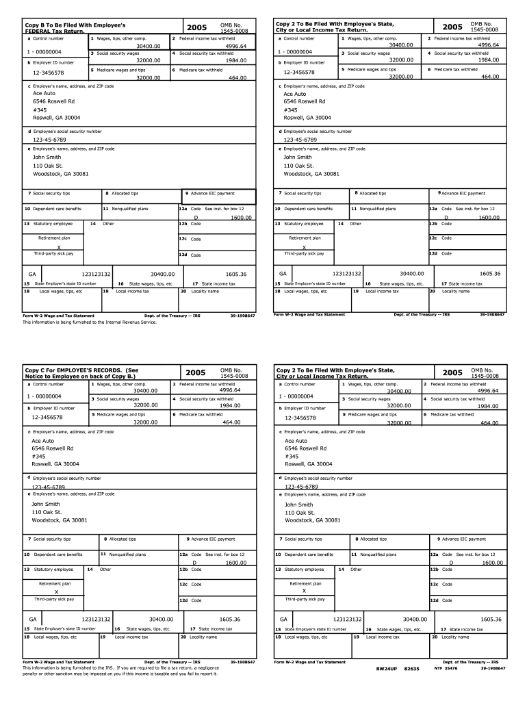 W2 Tax Form Printable