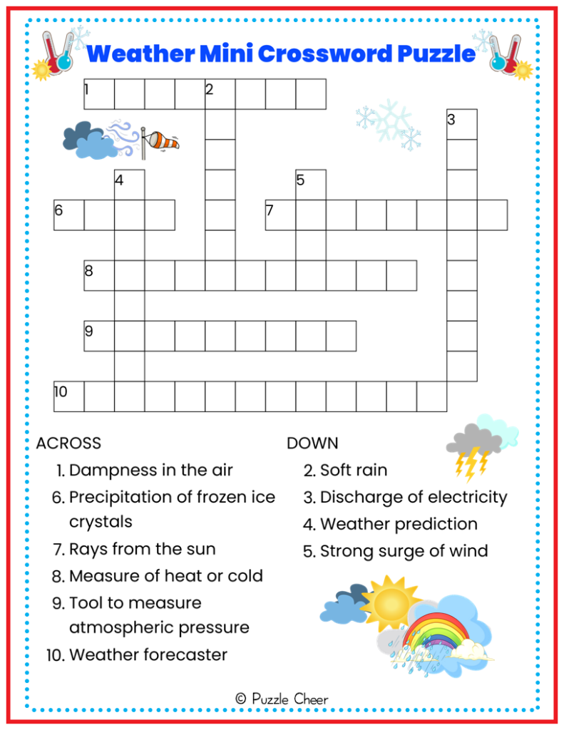 Weather Mini Crossword Puzzle Puzzle Cheer