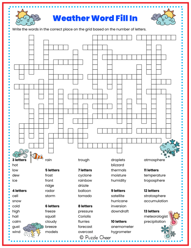 Weather Word Fill In Puzzle Puzzle Cheer