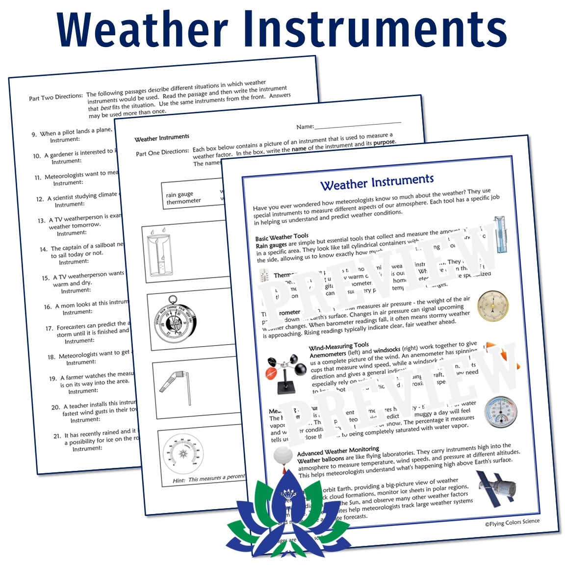 Weather Worksheets Set Of 4 Flying Colors Science