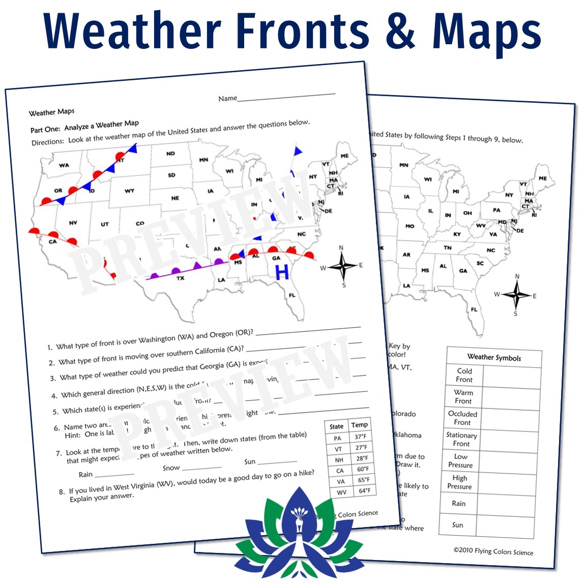 Weather Worksheets Set Of 4 Flying Colors Science