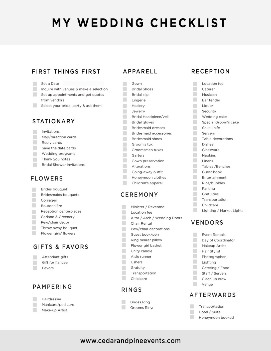 Wedding Planning Worksheets Resources Cedar And Pine Events