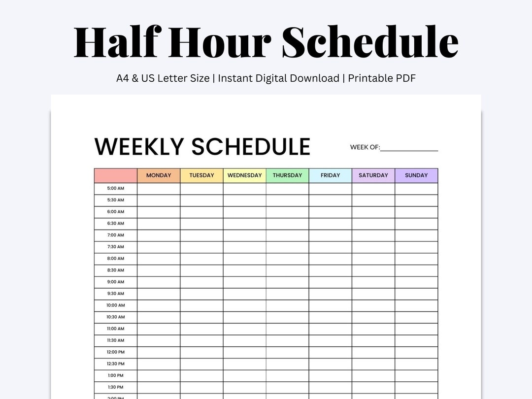 Printable Weekly Calendar By Half Hour