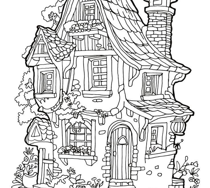 Whimsical Fairy House Free Coloring Page Printable Cottage Colouring For Relaxation Cottagecore