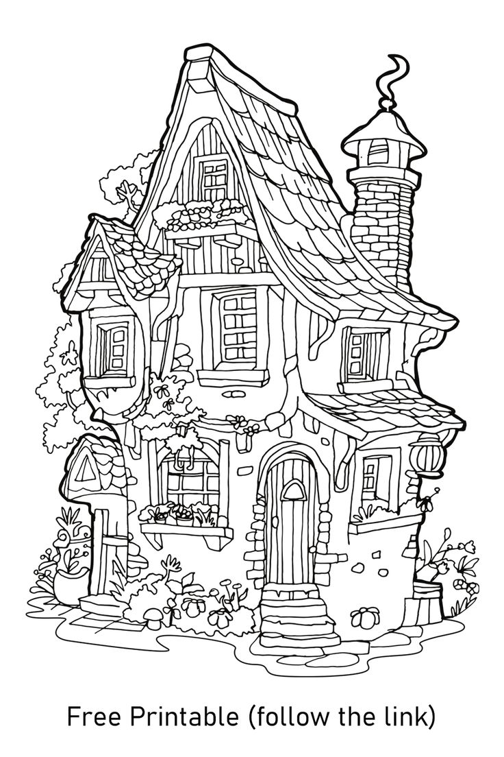 Whimsical Fairy House Free Coloring Page Printable Cottage Colouring For Relaxation Cottagecore