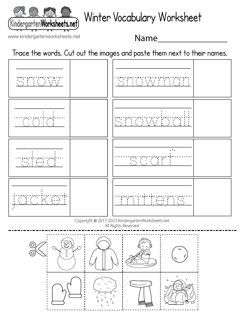 Winter Vocabulary Words Worksheet Free Printable Digital PDF
