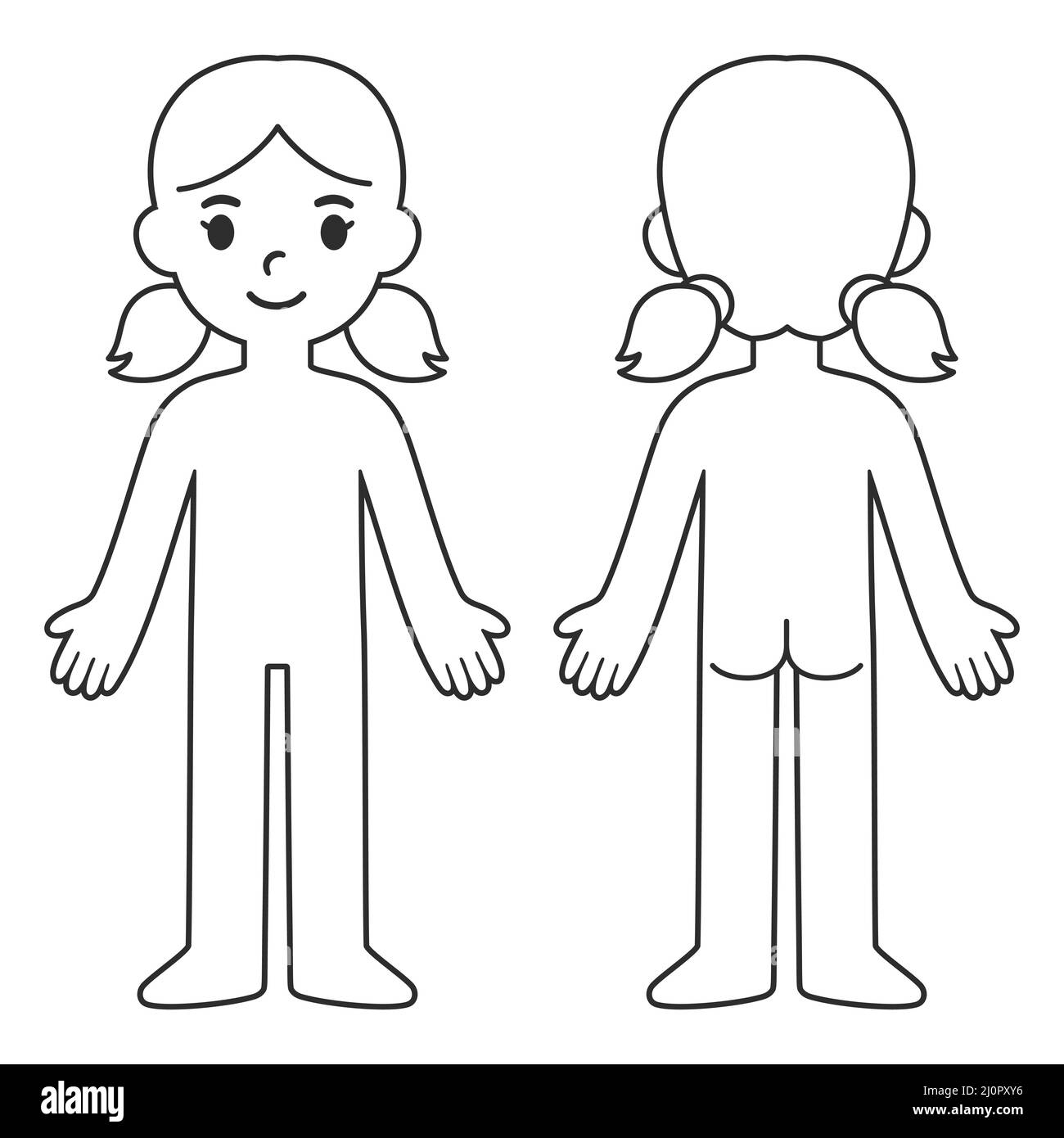 Cartoon Child Body Chart Front And Back View Blank Girl Body Outline Template Isolated Vector Illustration Stock Vector Image Art Alamy