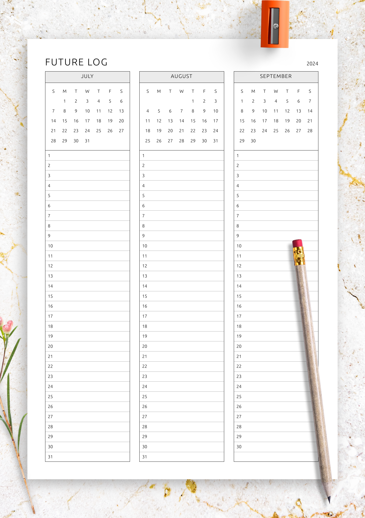 Download Printable Future Log PDF