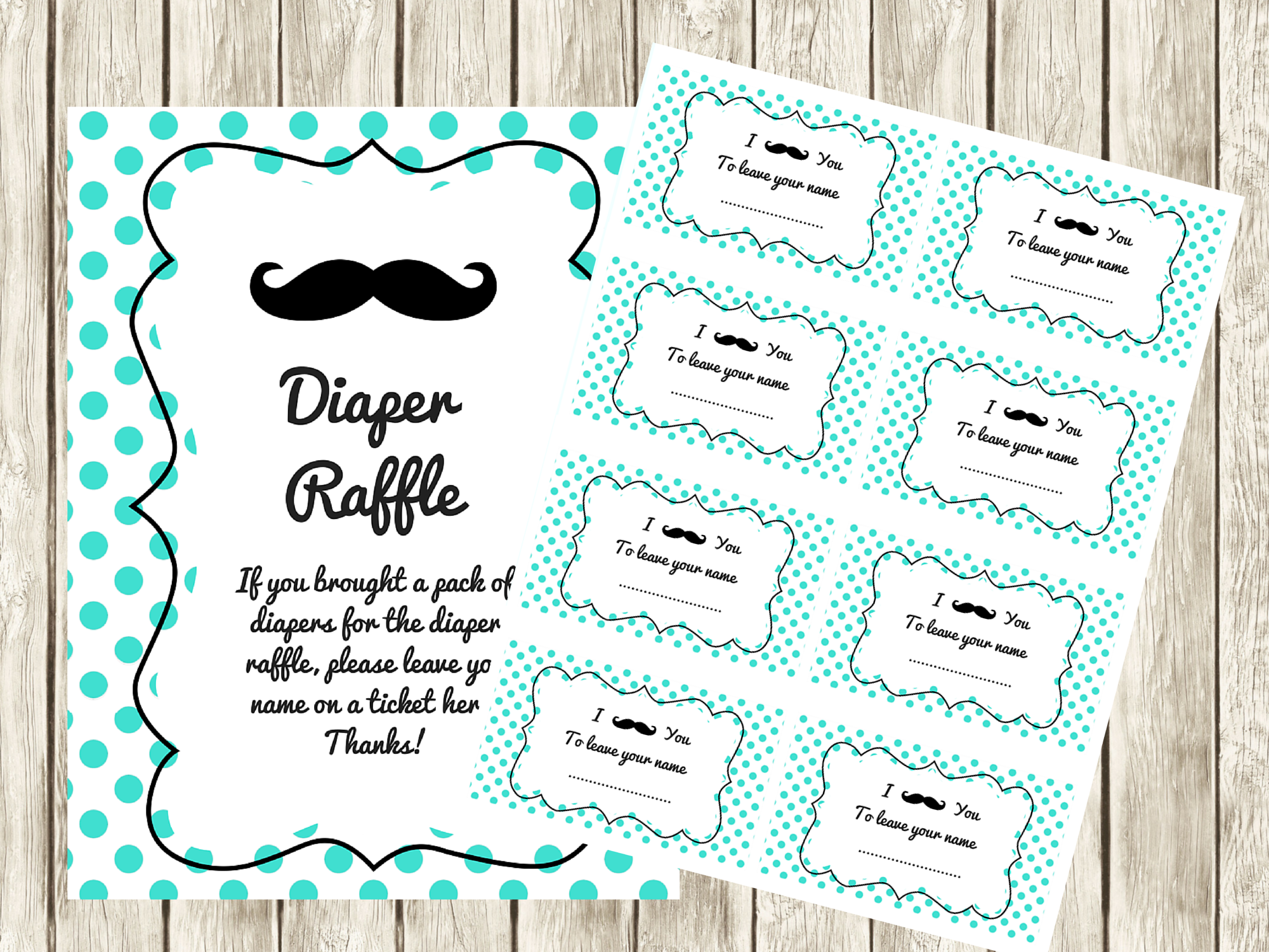 FREE Turquoise Mustache Baby Shower Diaper Raffle Ticket Cards And Sign Magical Printable FREE Turquoise Mustache Baby Shower Diaper Raffle Ticket Cards And Sign Magical Printable