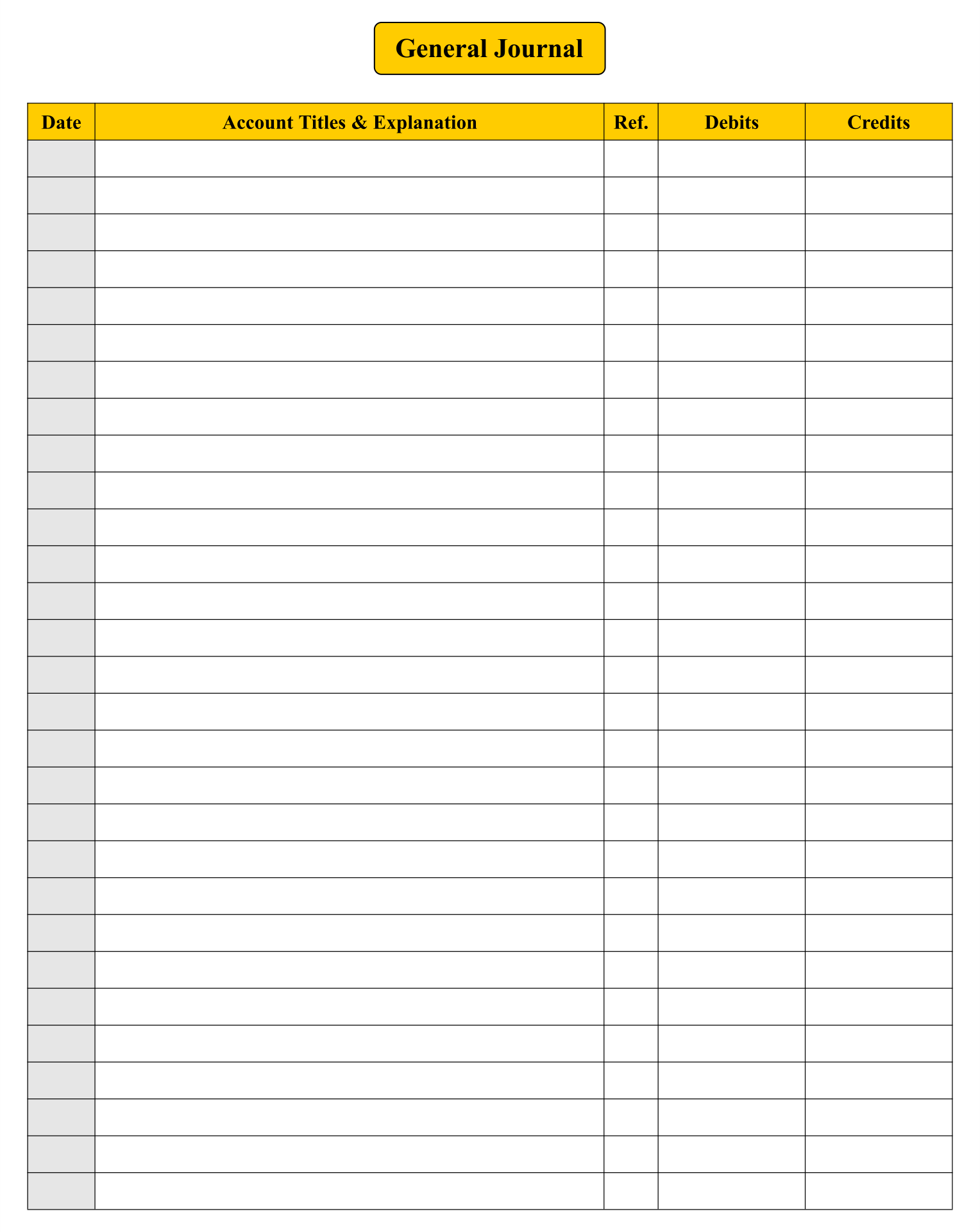 General Journal Template Worksheets Library